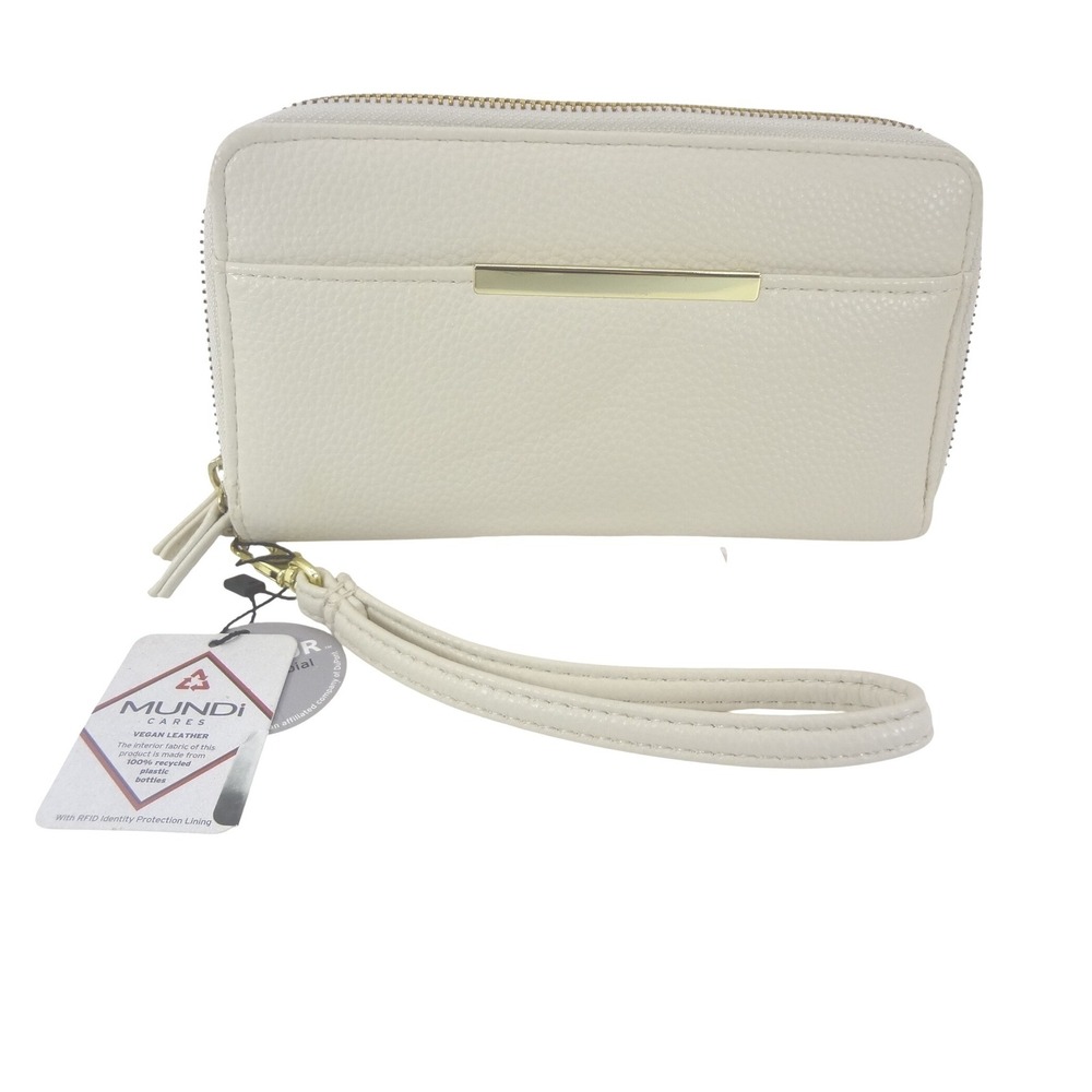 Mundi Sierra Wristlet Wallet Bone NEW RFID Vegan Leather Double Zip